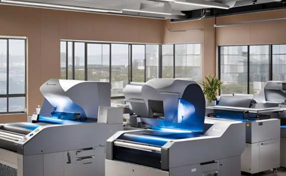 cylindrical uv printers in production room.