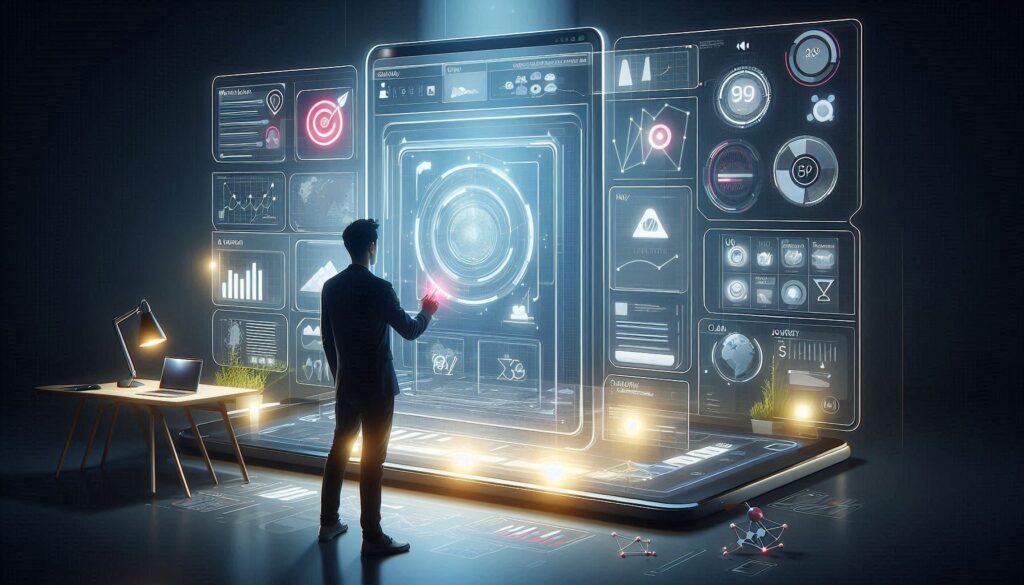 Digital product designer reviewing user interface and journey maps on a touchscreen, representing the strategy behind high-impact user experiences.