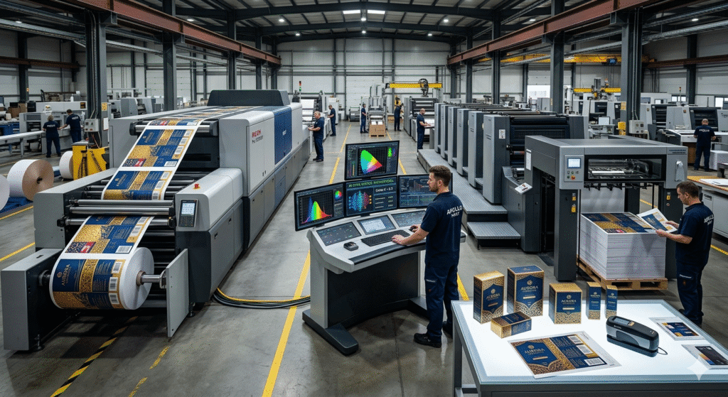 AI synchronizing offset and inkjet printing color consistency.